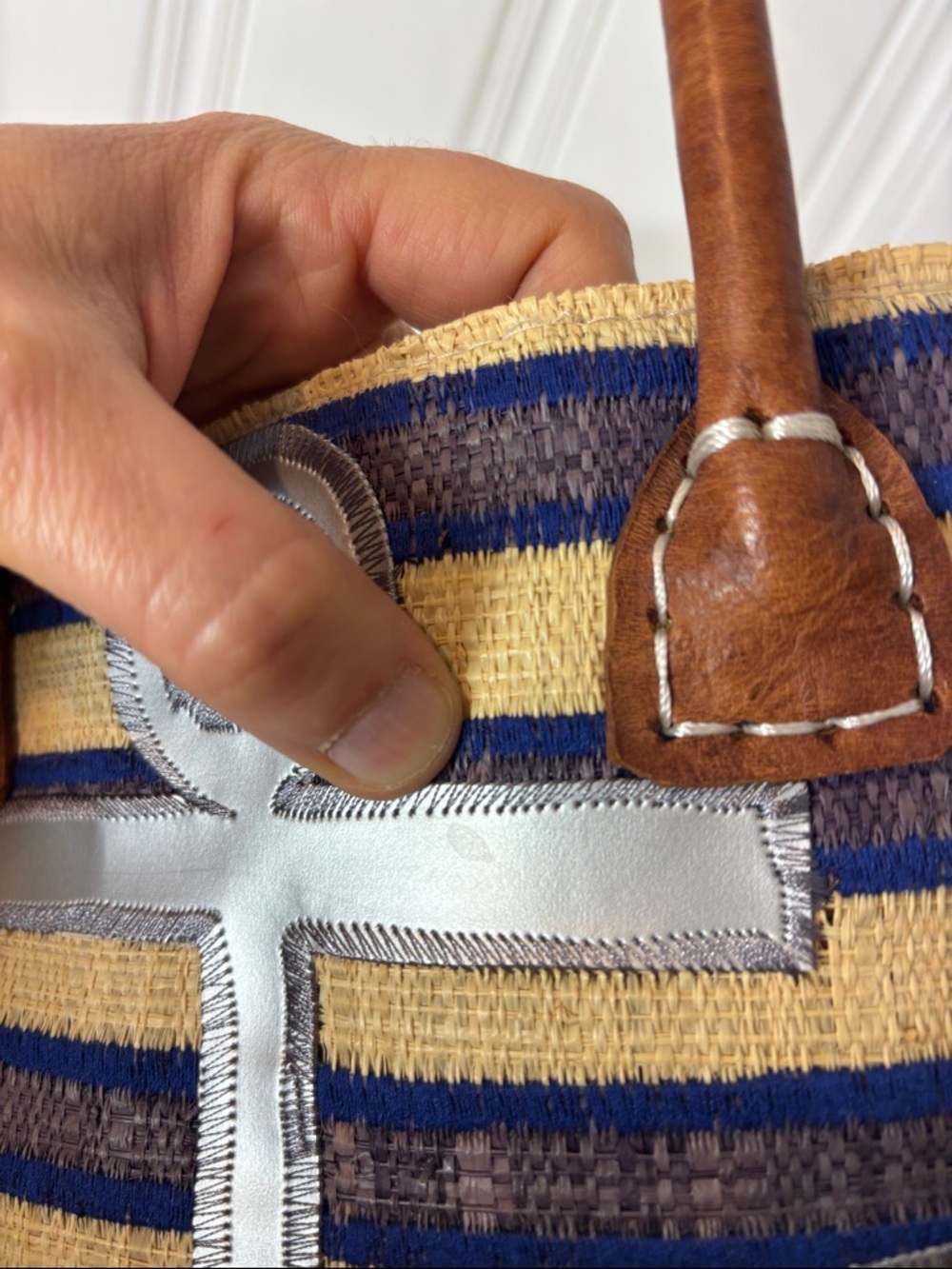 Nautical Straw Tote Bag / Beach Tote w/ Anchor Appliqué - Picture 10 of 10